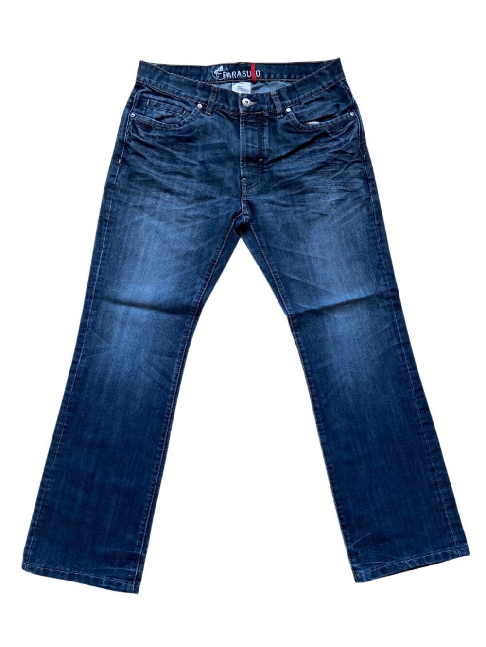 Parasuco Mens Relaxed Fit Jeans size 33 Dark Wash Denim With Faux Button Fly hem